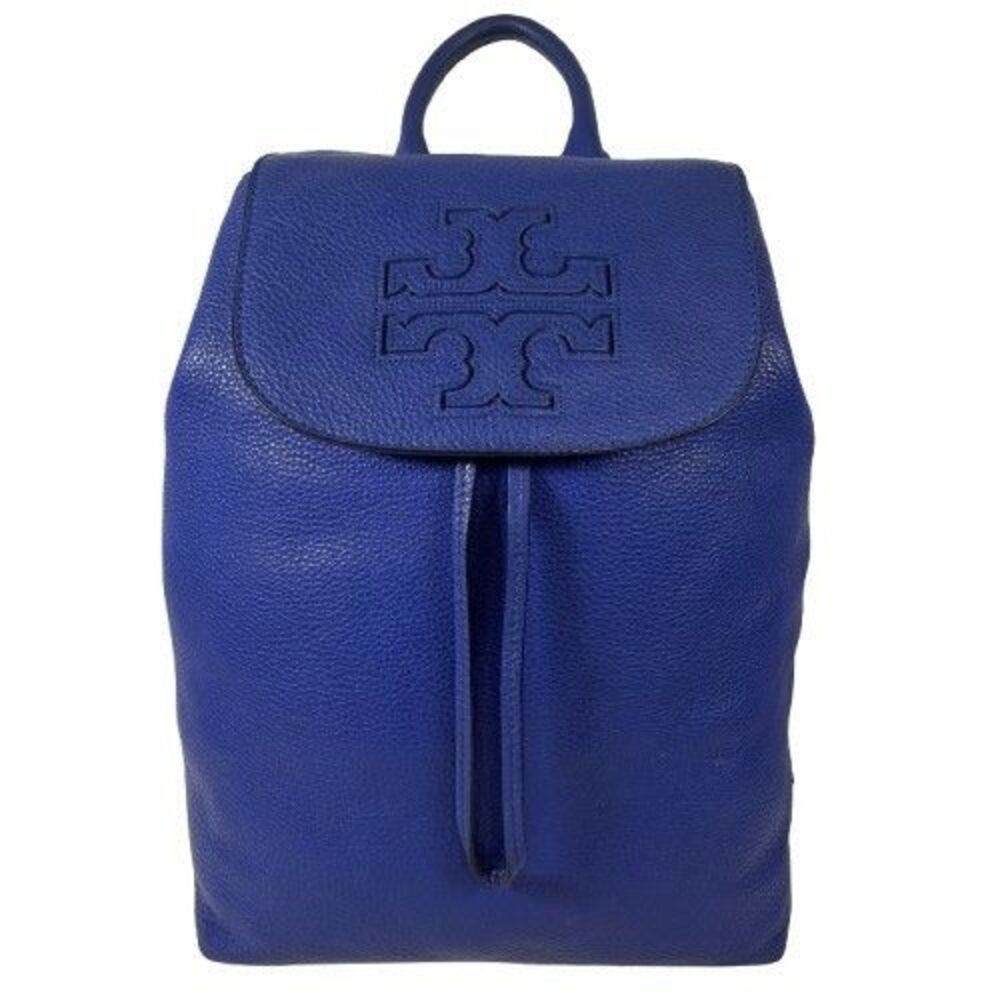 Tory Burch Harper Double TT Logo Embossed Pebble Leather Macaw Backpack MRP $495